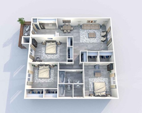 Floor plan for 3 beds, 2 baths, 1296 sqft